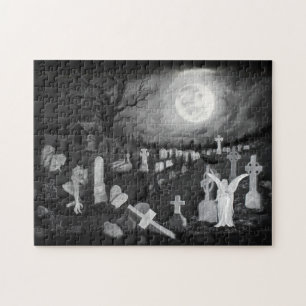 At night on the cemetery - Angel with Devil Jigsaw Puzzle
