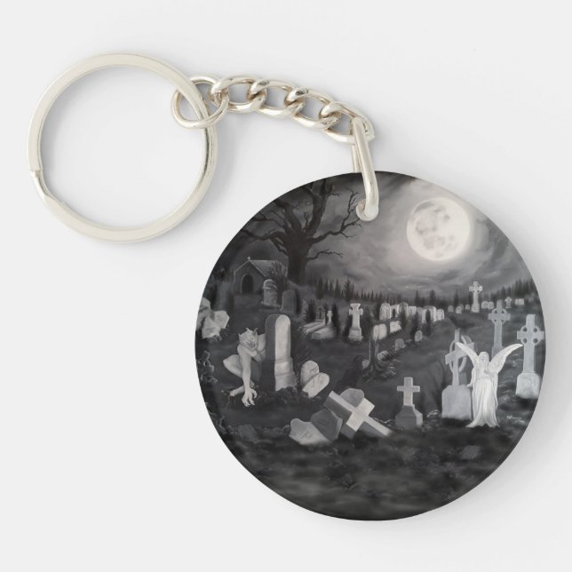 At night on the cemetery - Angel with Devil Key Ring (Front)