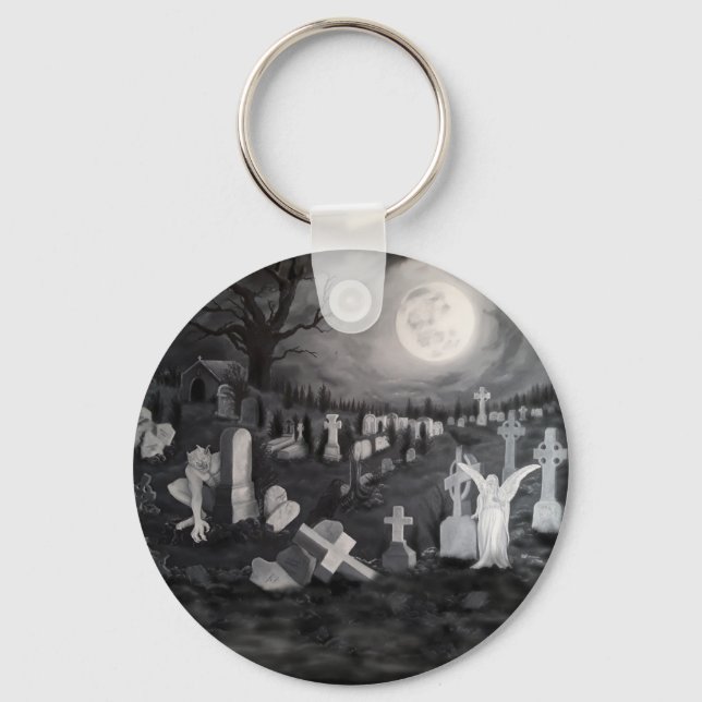 At night on the cemetery - Angel with Devil Key Ring (Front)
