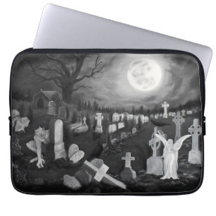 At night on the cemetery - Angel with Devil Laptop Sleeve