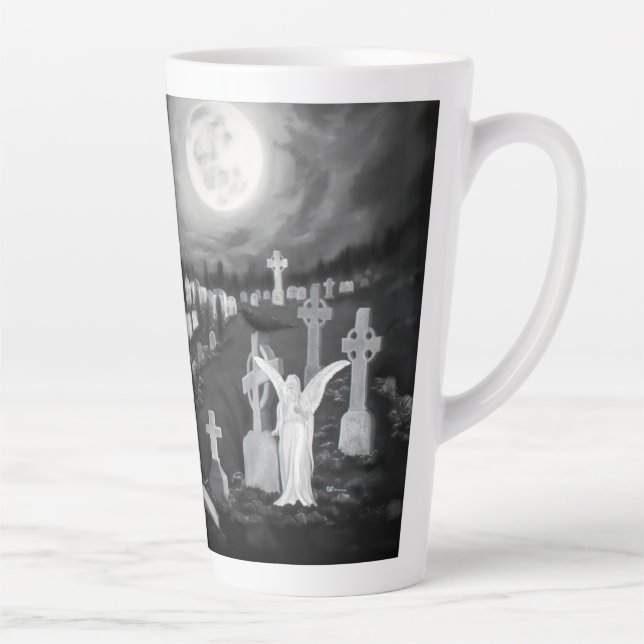 At night on the cemetery - Angel with Devil Latte Mug (Right)