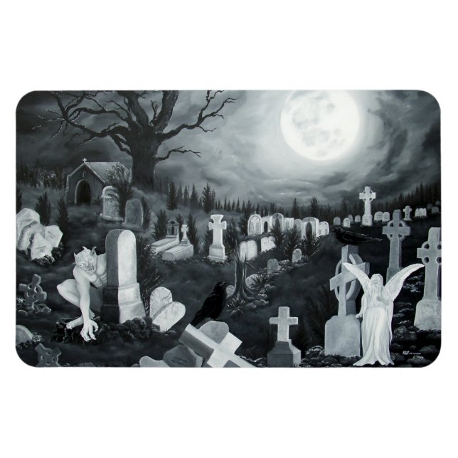 At night on the cemetery - angel with devil magnet (Horizontal)