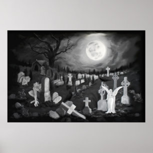 At night on the cemetery - Angel with Devil Poster