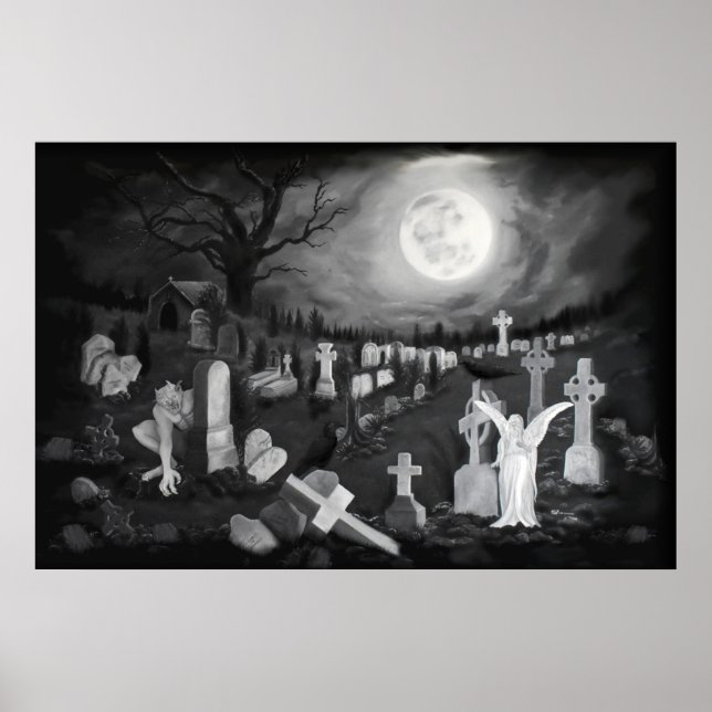 At night on the cemetery - Angel with Devil Poster (Front)