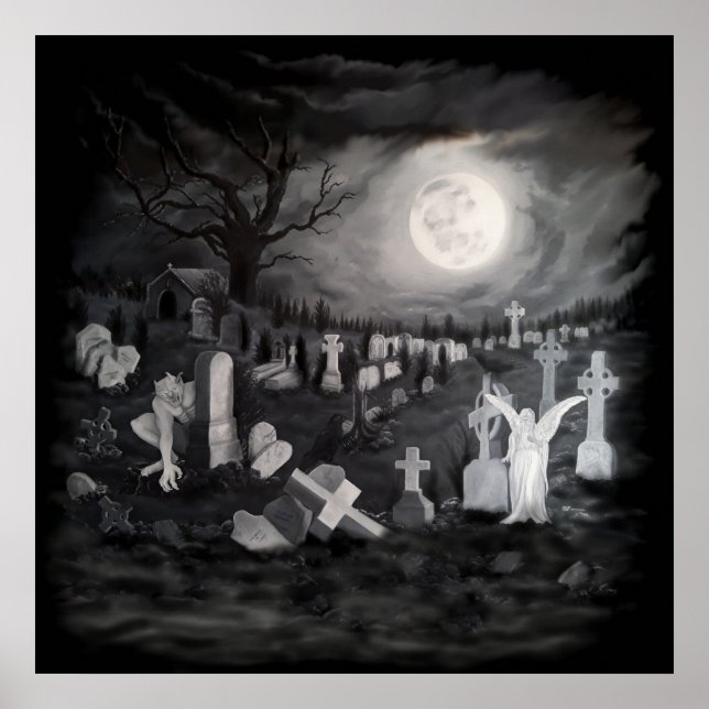 At night on the cemetery - Angel with Devil Poster (Front)