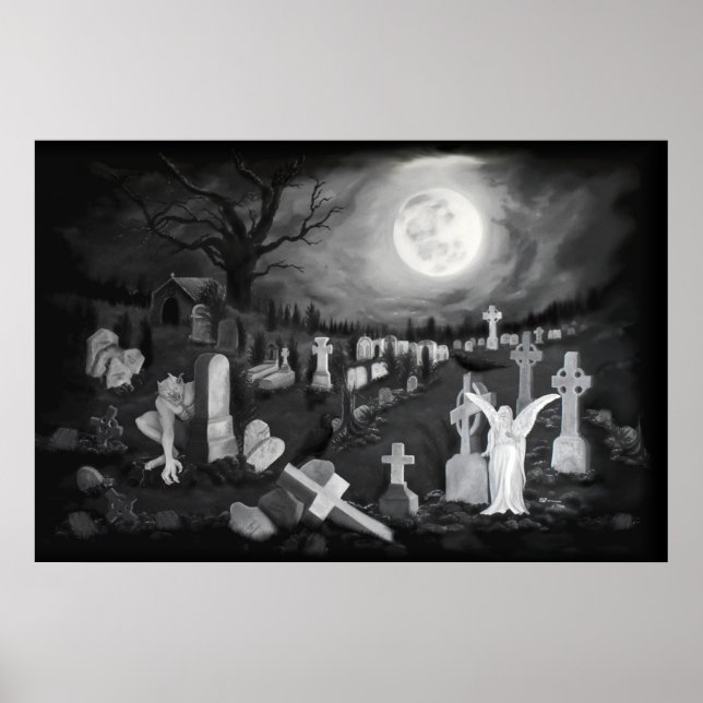 At night on the cemetery - Angel with Devil Poster (Front)