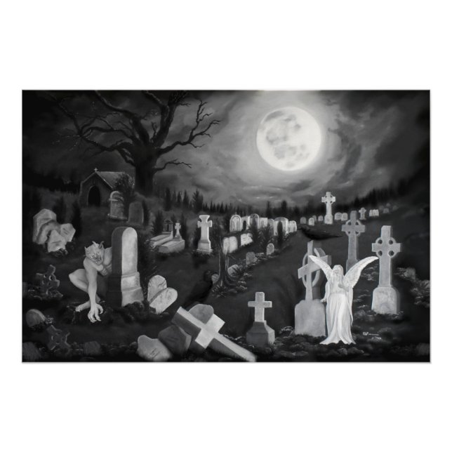At night on the cemetery - Angel with Devil Poster (Front)