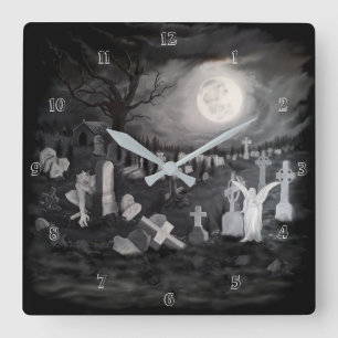 At night on the cemetery - Angel with Devil Square Wall Clock
