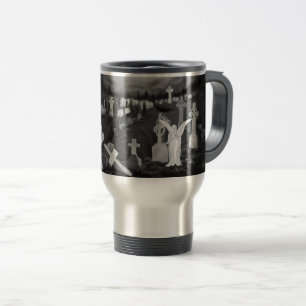 At night on the cemetery - Angel with Devil Travel Mug