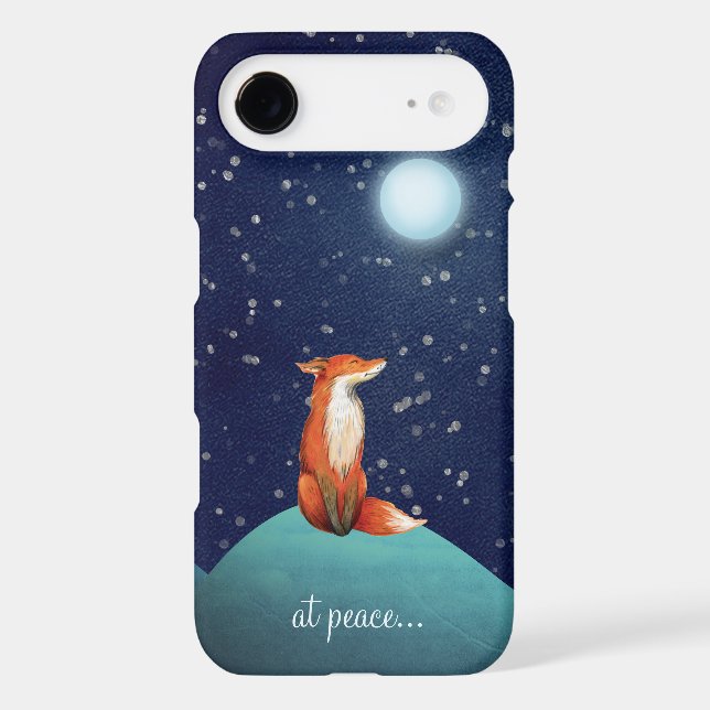 at peace ~ Charming Fox Sitting Under a Full Moon Case-Mate iPhone Case (Back)