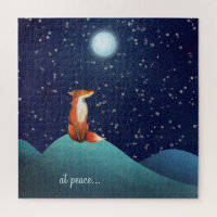 at peace ~ Charming Fox Sitting Under a Full Moon