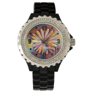at peace - Colourful Daisy Flower Boho Watch