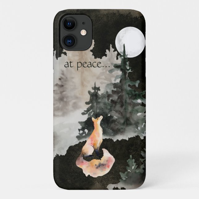 at peace ~ Fox and Full Moon Woodland Case-Mate iPhone Case (Back)