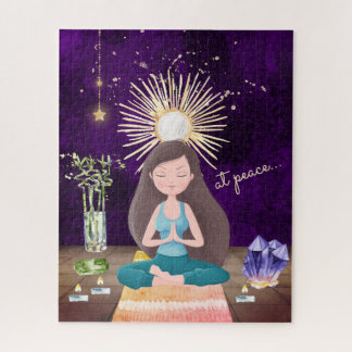 At Peace Meditating Yoga Girl and Crystals Jigsaw Puzzle