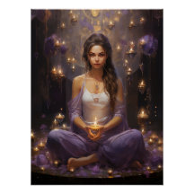 At Peace Meditating Yoga Girl, Crystals Amethyst