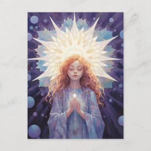 At Peace Meditating Yoga Girl Crystals Blue Purple Postcard