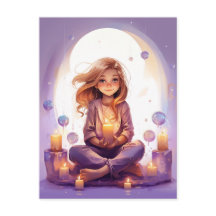 At Peace Pretty Meditating Yoga Girl Purple Gold