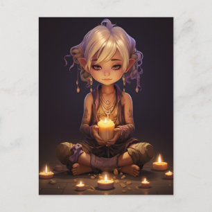 At Peace Pretty Meditating Yoga Girl Purple Gold Postcard