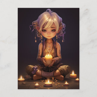 At Peace Pretty Meditating Yoga Girl Purple Gold Postcard