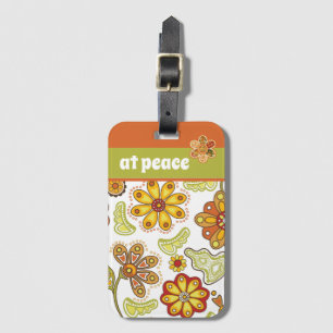 at peace - Retro Flower Hippie Orange Green Luggage Tag