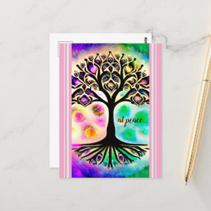 At Peace Whimsical Tree of Life Inspirational Postcard