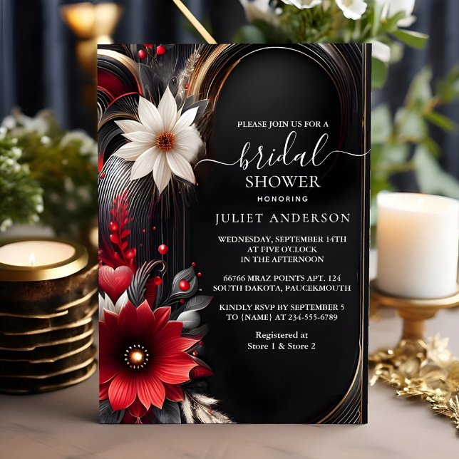 At Ruby Claret White Heart Red Black Bridal Shower Invitation (Creator Uploaded)