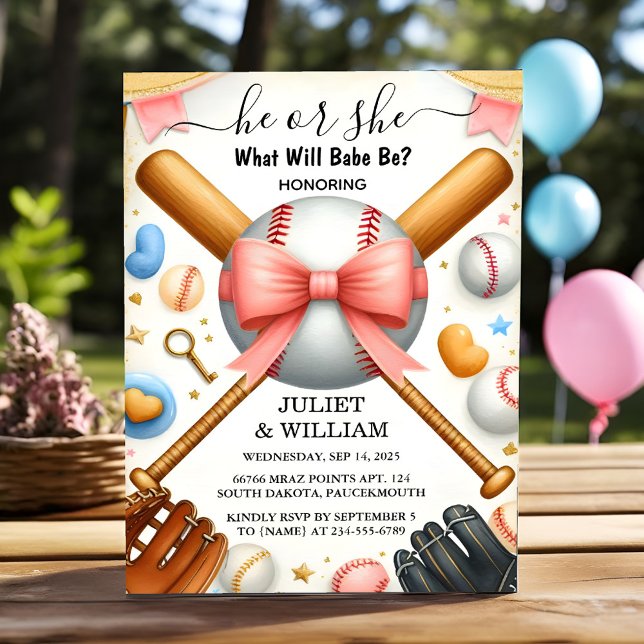 At Team Ball Game Pitch Fun Baseball Gender Reveal Invitation (Creator Uploaded)