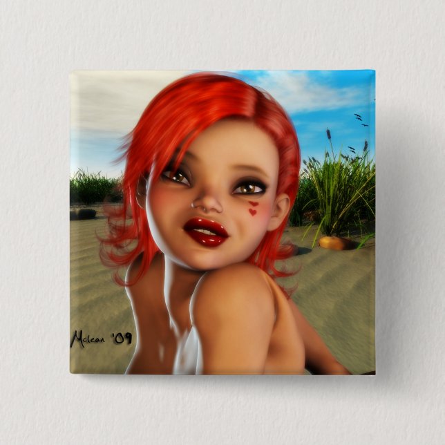 At the Beach 15 Cm Square Badge (Front)