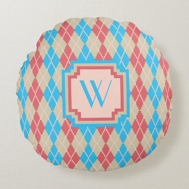 At the Beach Argyle Round Pillow (Front)