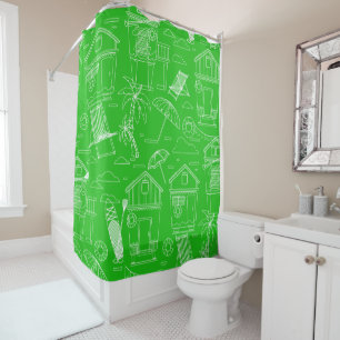 At The Beach Cabana Huts Shower Curtain