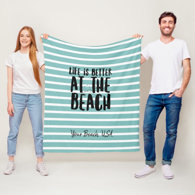 At The Beach Striped Custom Fleece Blanket (In Situ)