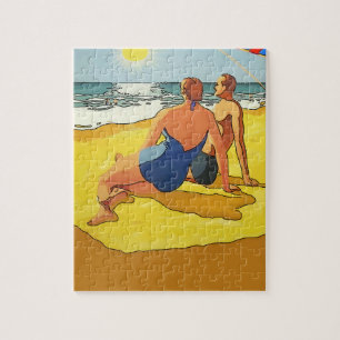 At the beach,vintage style jigsaw puzzle