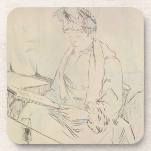 At the Cafe (pencil & ink on paper) Coaster