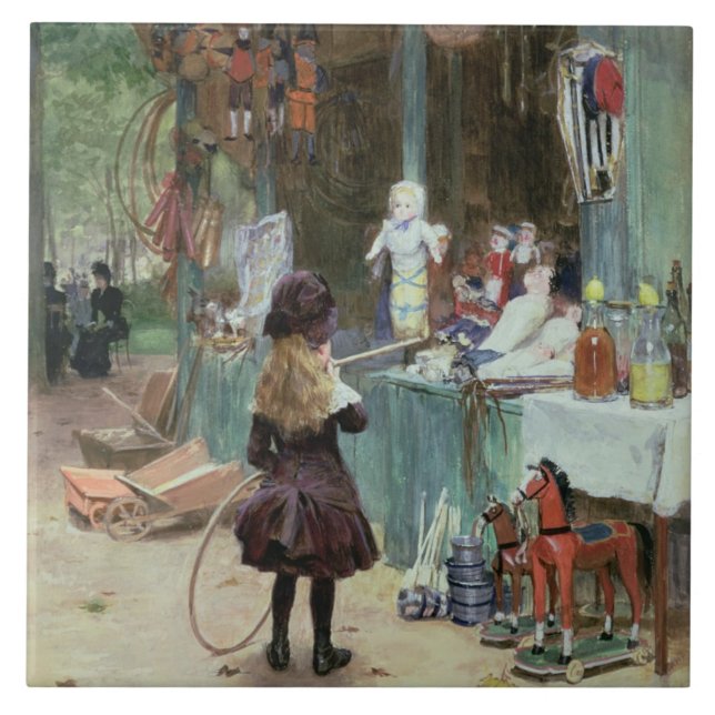 At the Champs-Elysees Gardens, c.1897 (gouache on Tile (Front)