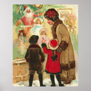 At the Christmas toy store window Poster