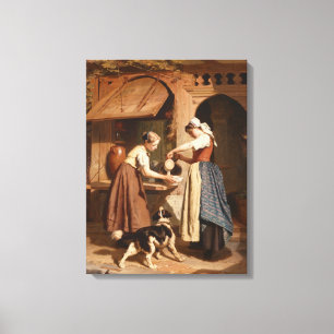 At the Dairy, 1866 (oil on panel) Canvas Print