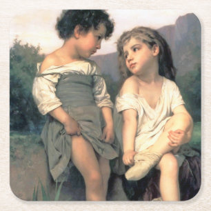 At the Edge of the Brook, Bouguereau Square Paper Coaster