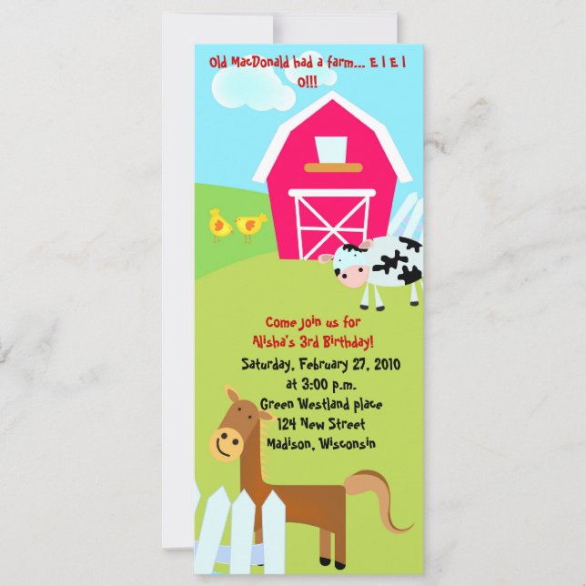 At the Farm Blue Birthday invite (Front)