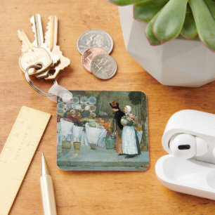 At The Florist by Childe Hassam, Vintage Fine Art Key Ring