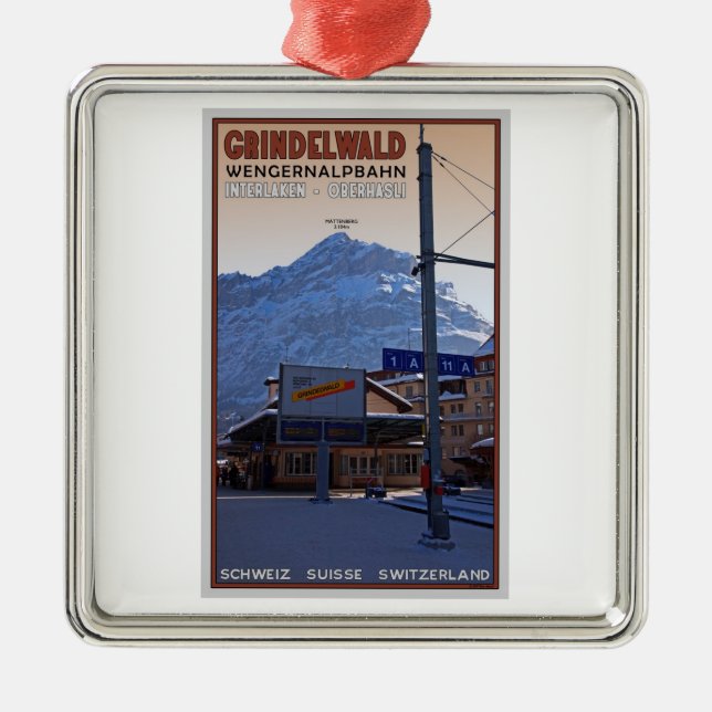 At the Grindelwald Train Station Metal Tree Decoration (Front)