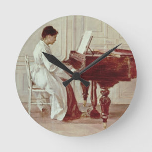 At the Piano, 1887 (oil on canvas) Round Clock
