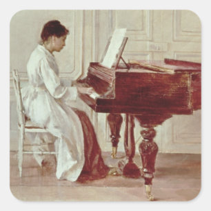 At the Piano, 1887 (oil on canvas) Square Sticker