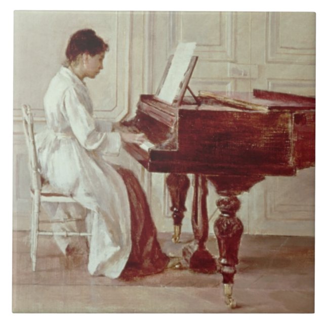 At the Piano, 1887 (oil on canvas) Tile (Front)