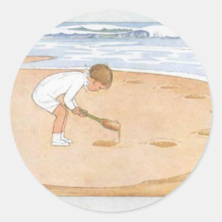 At the Seaside Vintage Illustration Classic Round Sticker
