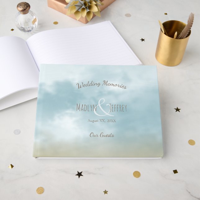 At the shore ocean beach wedding memories guest book (Front Open)