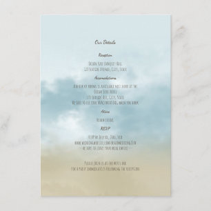 At the shore ocean surf beach wedding details enclosure card