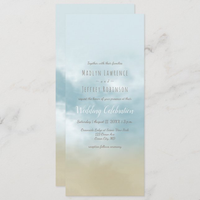 At the shore ocean surf beach wedding invitation (Front/Back)