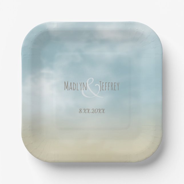 At the shore ocean surf beach wedding paper plate (Front)