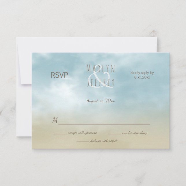 At the shore ocean surf beach wedding RSVP Card (Front)