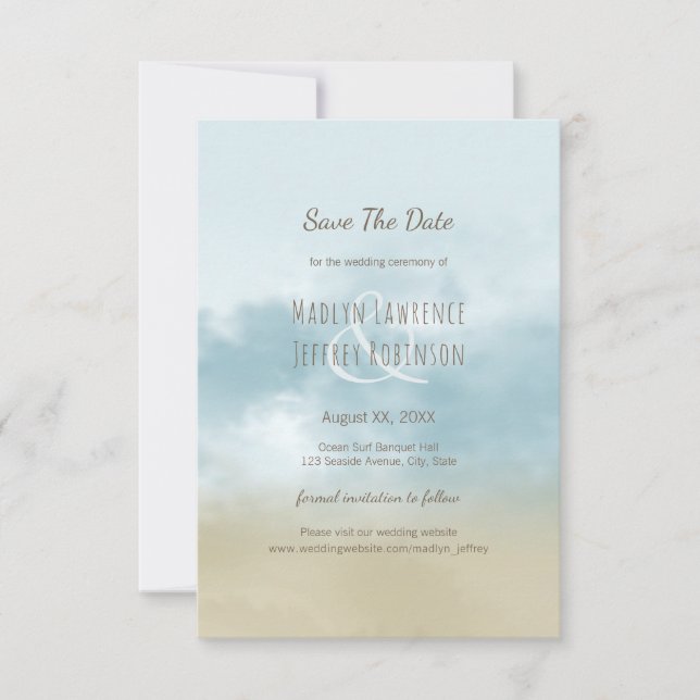 At the shore ocean surf beach wedding  save the date (Front)